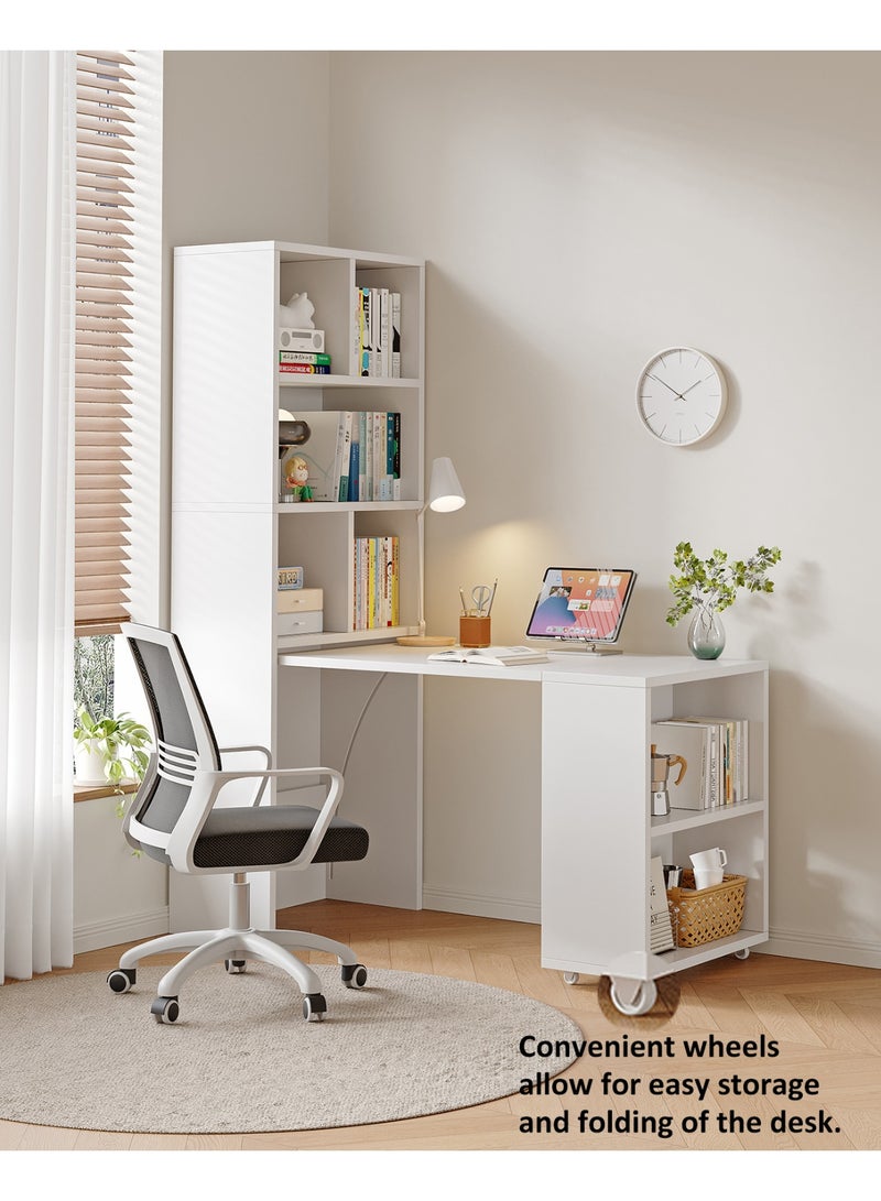 YY-Recheer Corner Desk with Bookshelf, L-Shaped Computer Desk with Storage Shelves, Hidden Desktop Bookshelf for Home Office Workstation - Image 3